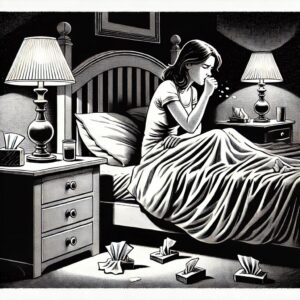 A Woman Coughing in Bed