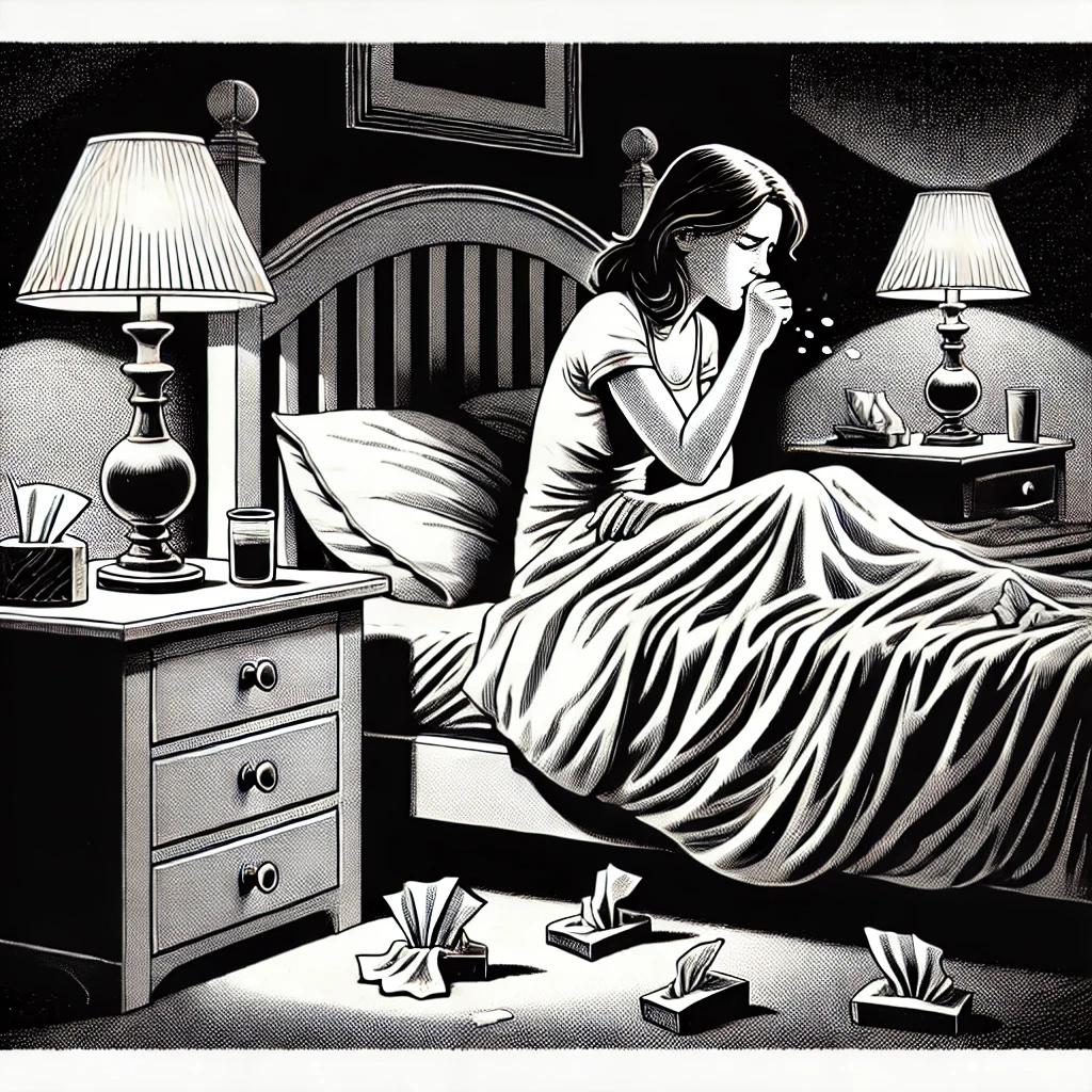 A Woman With Night Time Coughing in Bed
