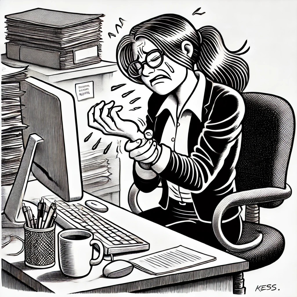 office worker gripping wrist that's suffering from carpal tunnel syndrome