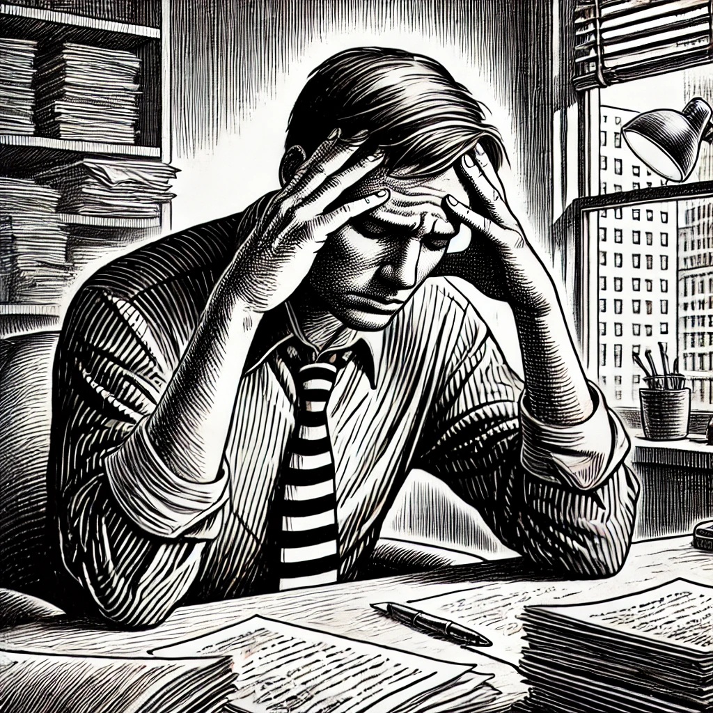Office worker suffering from a headache.